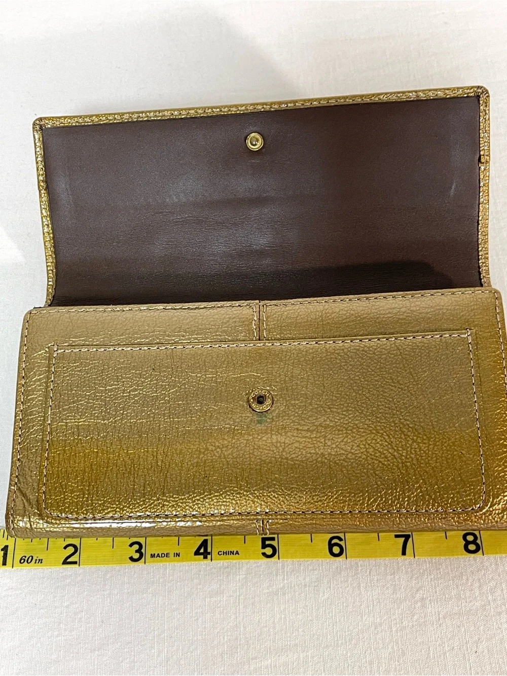 Coach Metallic Gold Patent Leather Tri-Fold Wallet